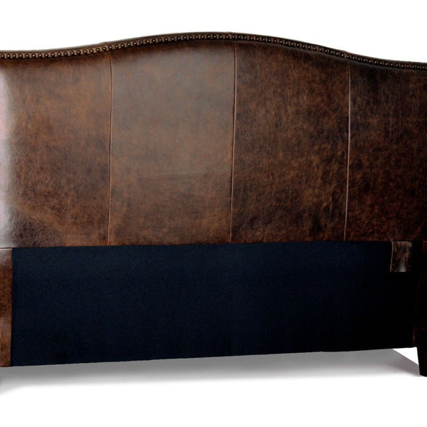 California King Size Antique brown Leather headboard for Bed with Distressed Nail Heads