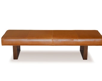 Light Brown Genuine Leather Upholstered Bench, Ottoman, Coffee Table