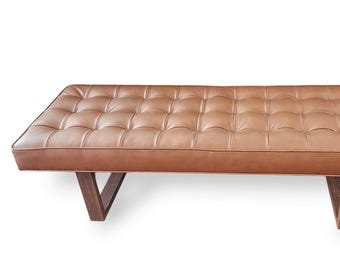 Retro - Modern Brown Genuine Leather Dining Bench, Ottoman, Coffee Table