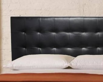 Wall Mounted Full size Headboard, Upholstered in Black Genuine Leather