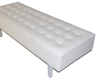 Contemporary & Modern White Genuine Leather Tufted Dining Bench/Ottoman with Chrome Legs