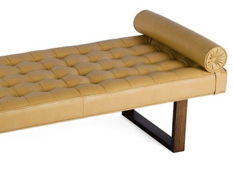 Retro - Modern Tufted Leather Daybed, Lounge Chaise, Bench