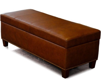 Leather Storage Bench, Coffee Table, Oversized Ottoman with Nail Heads