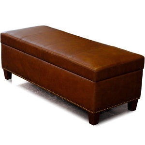 Leather Storage Bench, Coffee Table, Oversized Ottoman with Nail Heads