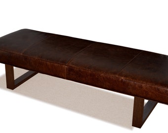 Genuine Leather Upholstered Dining Bench, Ottoman, Coffee Table