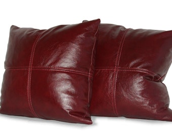 Square Genuine Leather Accent, Throw Pillows - SET OF 2 - Choice of 18", 20" or 22"