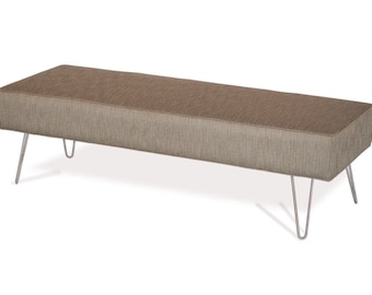 Mid Century Modern Fabric Upholstered Bench Ottoman Coffee Table