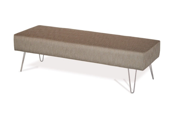 Mid Century Modern Fabric Upholstered Bench Ottoman Coffee Etsy
