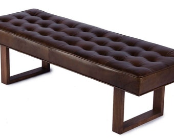 Retro - Modern Genuine Leather Dining Bench, Ottoman, Coffee Table