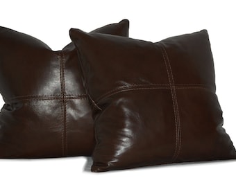 Square Genuine Leather Accent, Throw Pillows - SET OF 2 - Choice of 18", 20" or 22"