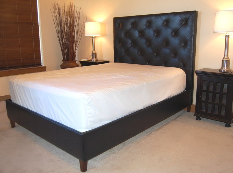 Modern Queen Size Diamond Tufted Black Genuine Leather Bed Etsy