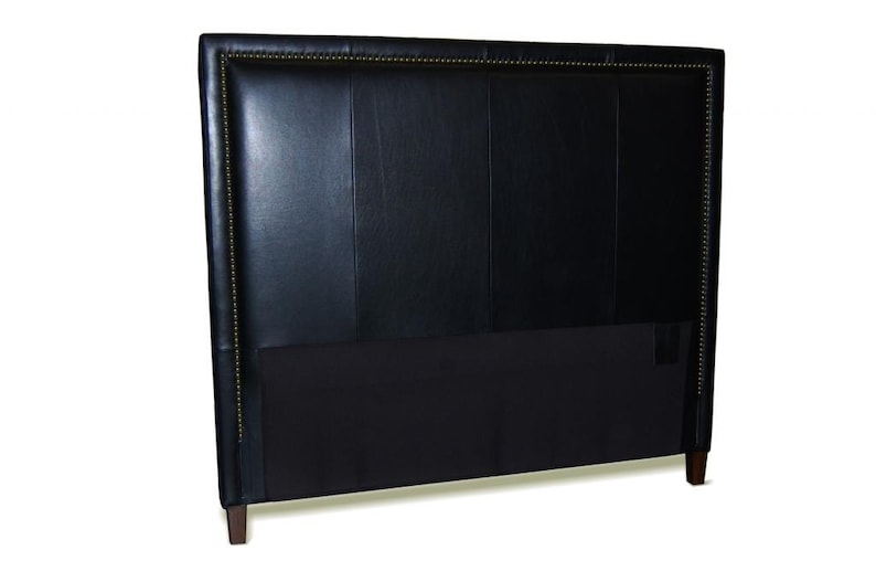 Queen Size Black Genuine Leather Headboard With Nail Head Trim Etsy