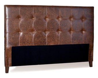 King Size Mink Brown Genuine Leather Tufted Headboard