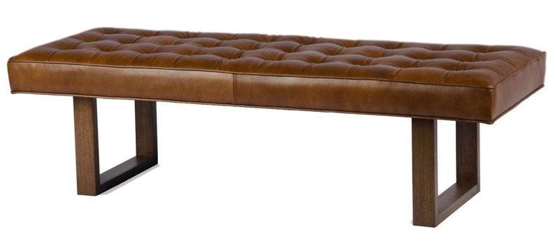 Retro Modern Genuine Leather Dining Bench, Ottoman, Coffee Table image 2