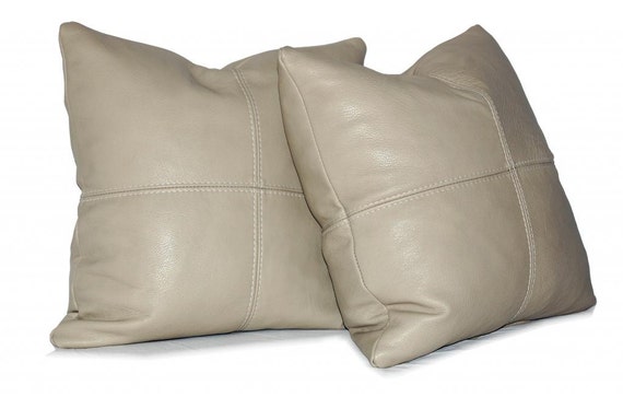 Square Genuine Leather Accent Throw Pillows Set Of 2 Etsy