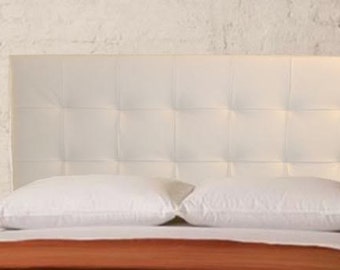 Wall Mounted Full size Headboard, Upholstered in White Genuine Leather