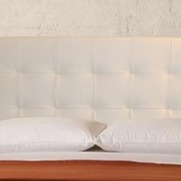 Wall Mounted King size Headboard, Upholstered in White Genuine Leather