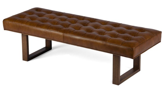 Retro Modern Genuine Leather Bench, Vintage Leather Bench Seat