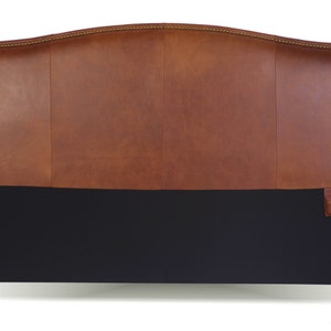 Queen Size Leather Headboard in Tobacco Brown Genuine Leather with Brass Nail Heads