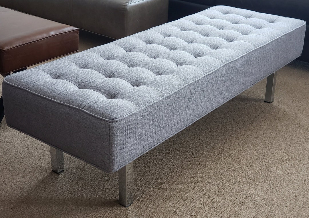 Bench Button Contemporary - Modern Fabric, Button Tufted Bench, Ottoman With Chrome ...