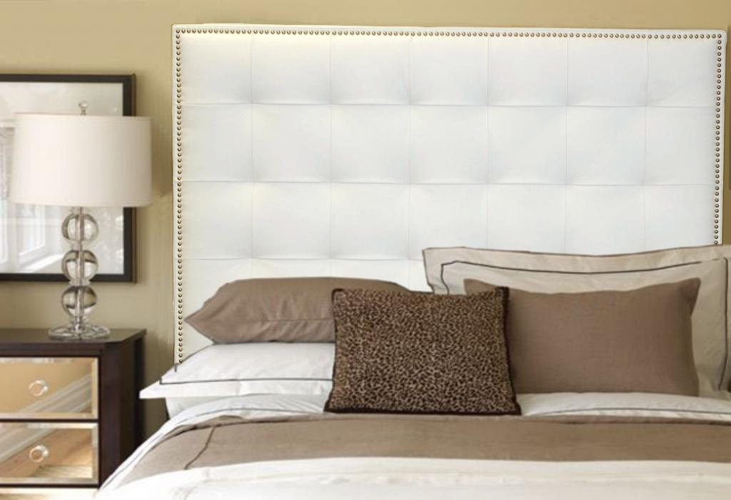 Queen Size White Genuine Leather, White Leather Headboard With Nailheads