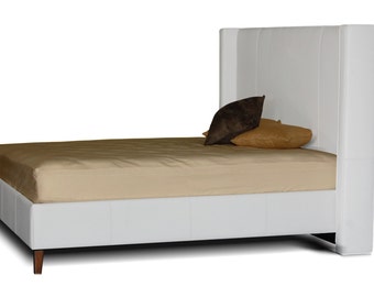 Contemporary King size Wing Bed in Genuine White Leather