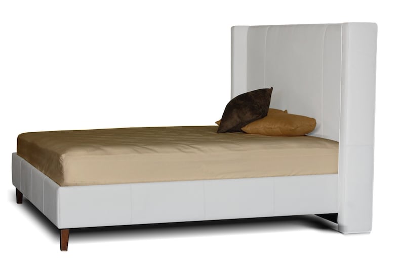 Contemporary King size Wing Bed in Genuine White Leather