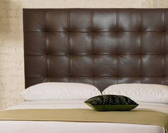 Wall Mounted King size Extra-Tall Headboard, Upholstered in Chocolate Genuine Leather
