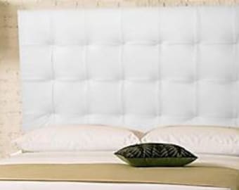 Wall Mounted Queen size Extra-Tall Headboard, Upholstered in White Genuine Leather