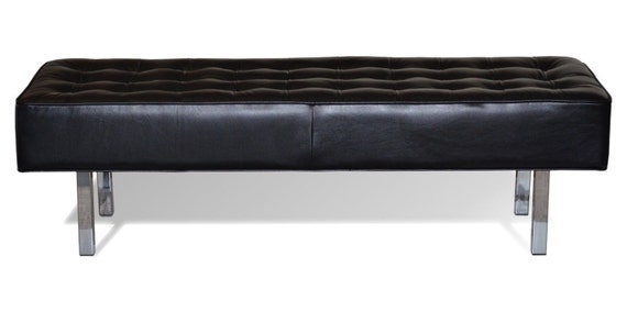 White leather bench online with chrome legs