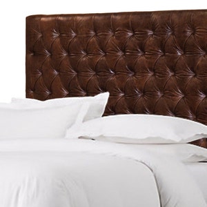 King Size Chesterfield Headboard w/ Deep Buttonless, Diamond Tufting in Mink color Genuine Leather