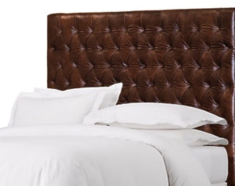 King Size Chesterfield Headboard w/ Deep Buttonless, Diamond Tufting in Mink color Genuine Leather