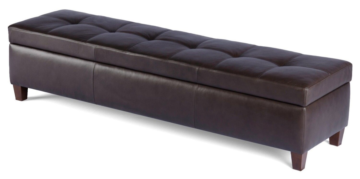 Contemporary - King Size Dark Chocolate Leather Tufted Storage Bench, Chest,  Ottoman