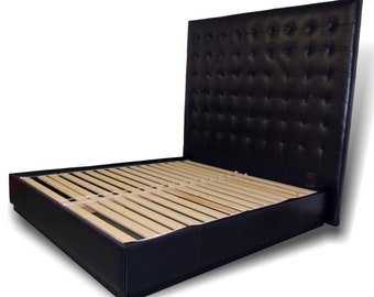 Contemporary, Platform, Black, King size Genuine Leather Tufted Bed XXT