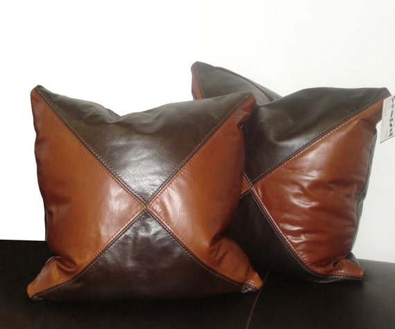 Genuine Leather Accent Pillows Throw Pillow 18x18 SET OF 2 Etsy