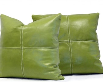 Square Genuine Leather Accent, Throw Pillows - SET OF 2 - Choice of 18", 20" or 22"