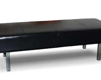 Ultra Contemporary, Black Genuine Leather Dining Bench, Ottoman with Chrome Legs