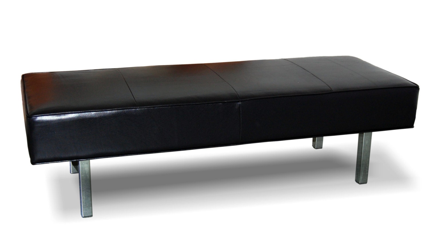 Ultra Contemporary, Black Genuine Leather Dining Bench, Ottoman With Chrome  Legs - Etsy