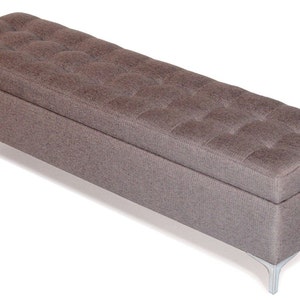 Modern Buttonless Tufted Pewter Gray Fabric Storage Bench, Ottoman - Bed Chest