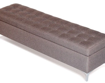 Modern Buttonless Tufted Pewter Gray Fabric Storage Bench, Ottoman - Bed Chest