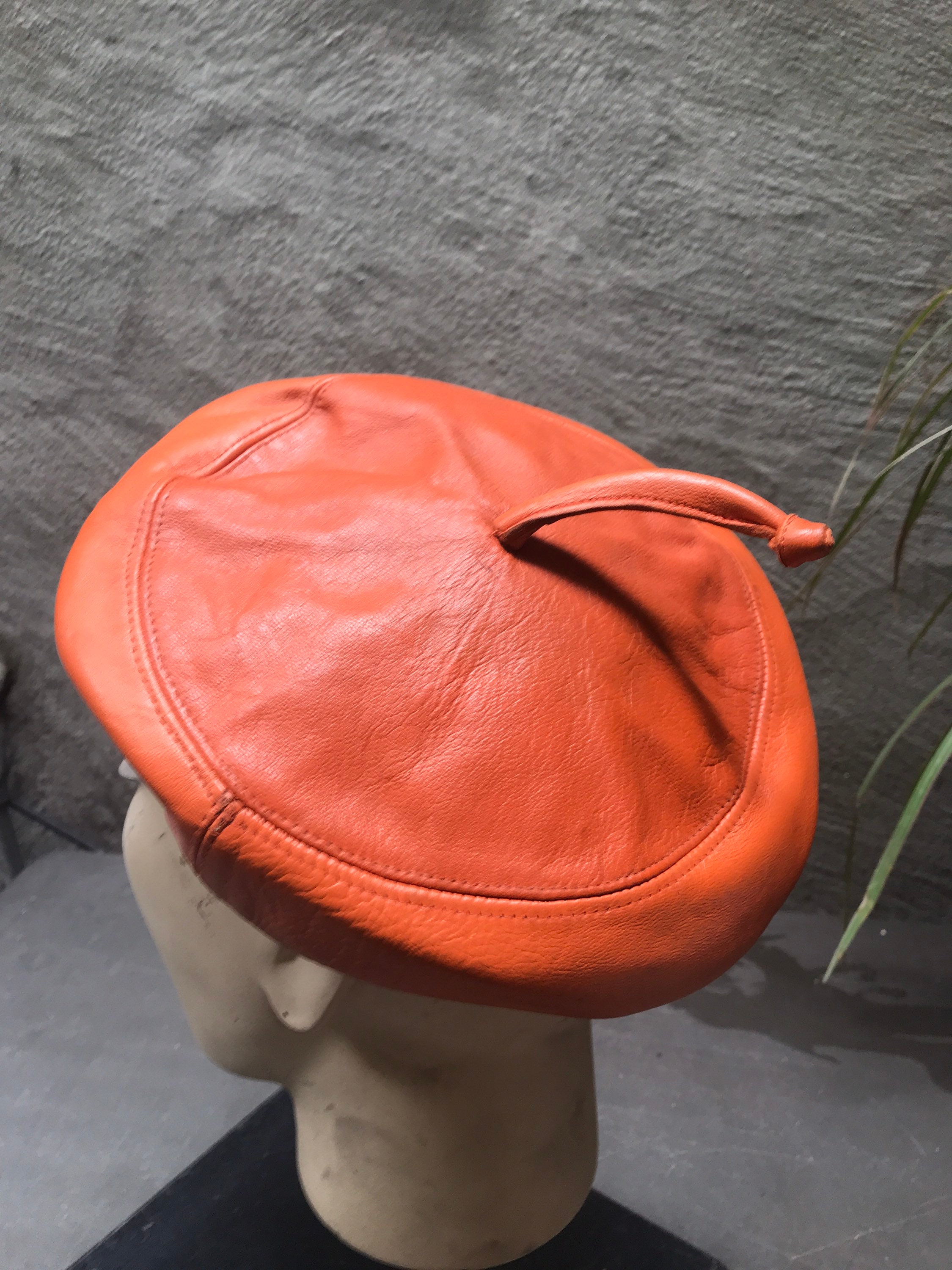 VTG 1960s Leather Mod Avant-garde Orange Beret Hat - Etsy