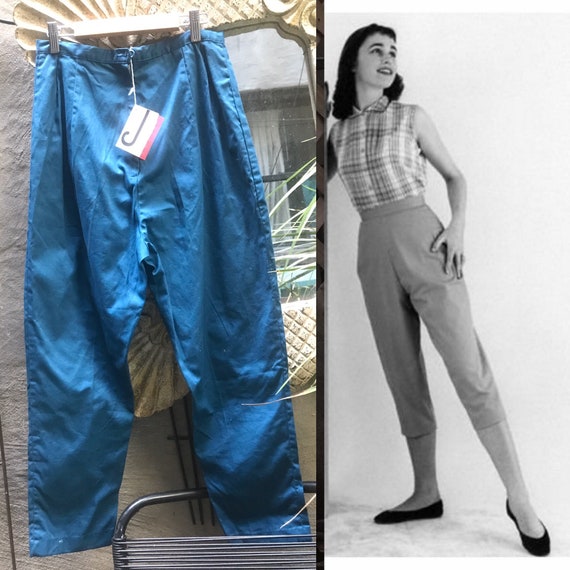 VIntage ladies 60s slim Capri dark blue cotton pan