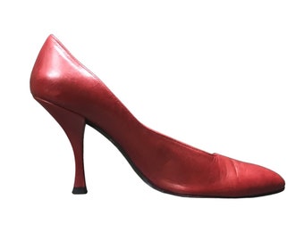 VTG Charles Jourdan avant-garde 70s 80s crazy heel red high heel pump shoe 7 N