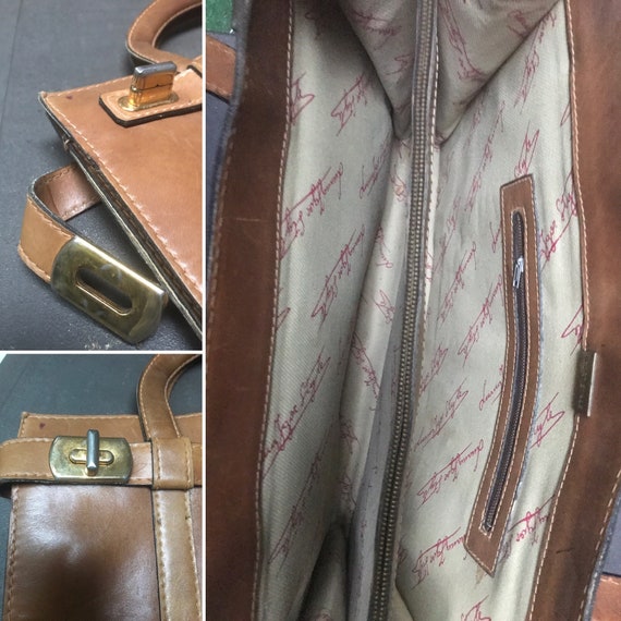 VTG 70s briefcase brown leather with gold handbag… - image 3