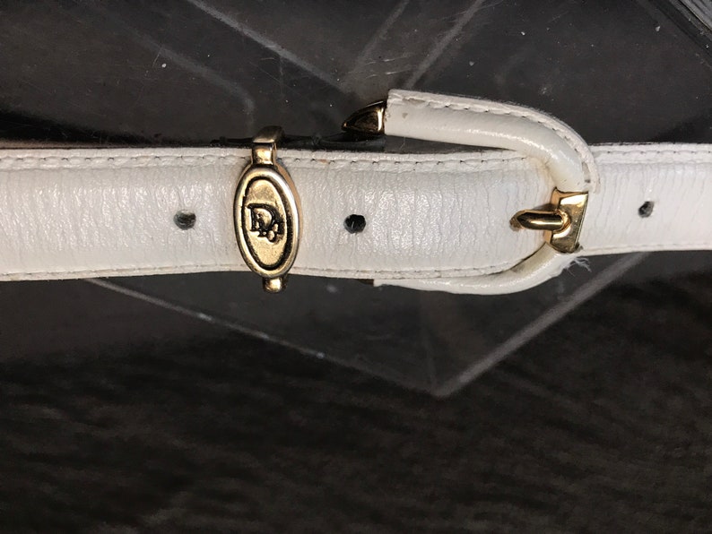 Christian Dior white leather belt gold metal logo aniline | Etsy