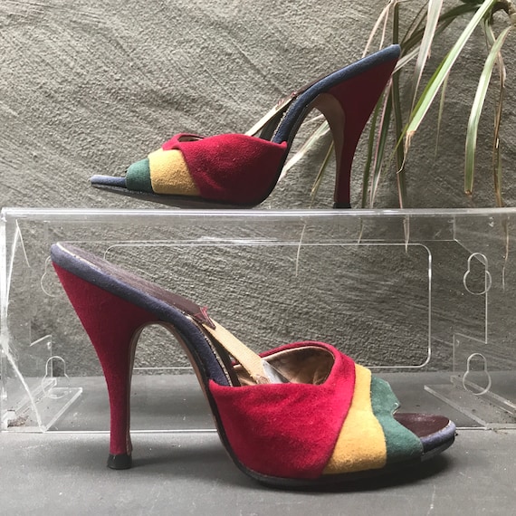 50s VTG springolator red yellow green blue suede h