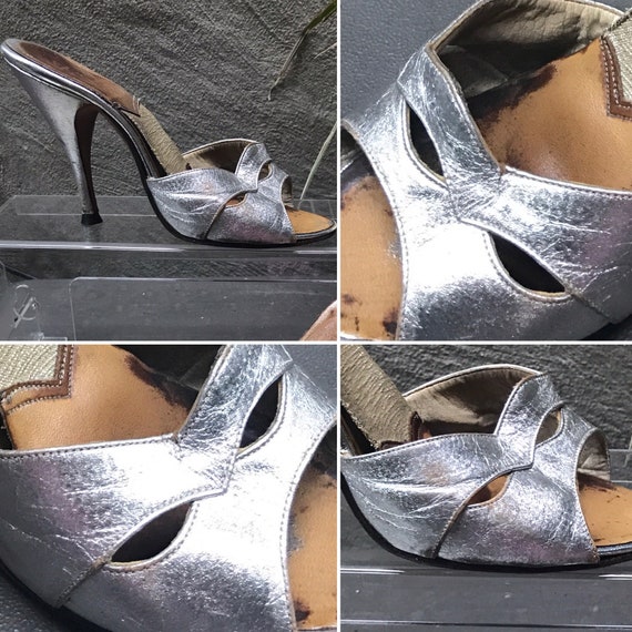 50s VTG silver leather springolator high heel mule