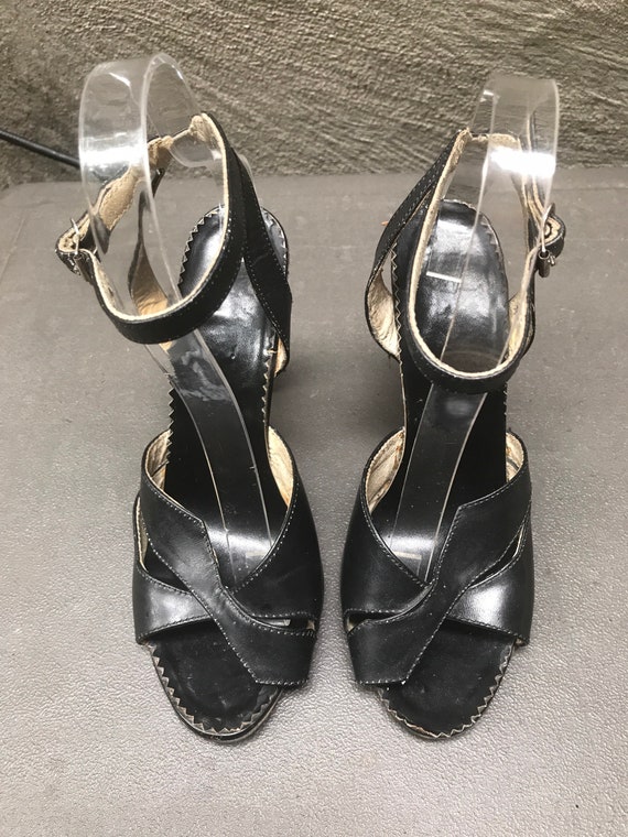 Amazing 50s VTG dancer ankle strap black leather … - image 7