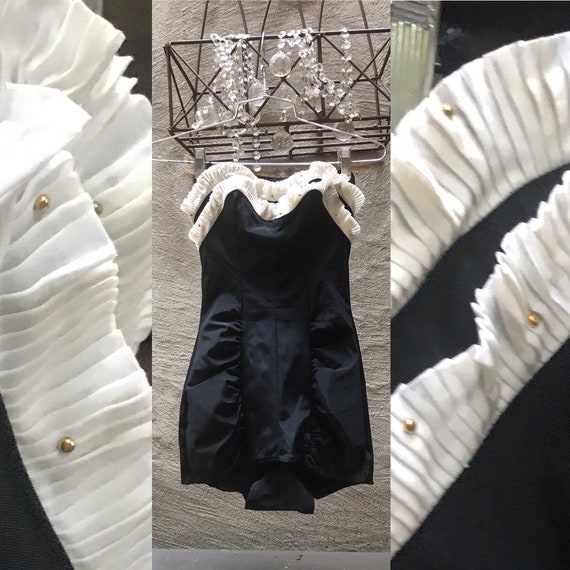 Vtg 50s Swimsuit deadstock Pinup Burlesque Black … - image 1