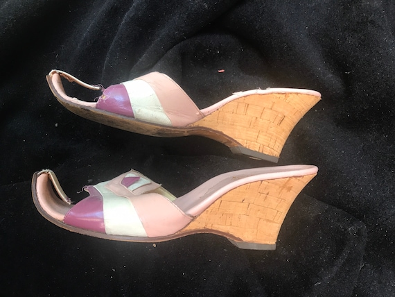 VTG 50s Jeanie slipper mule wedge high heel shoe